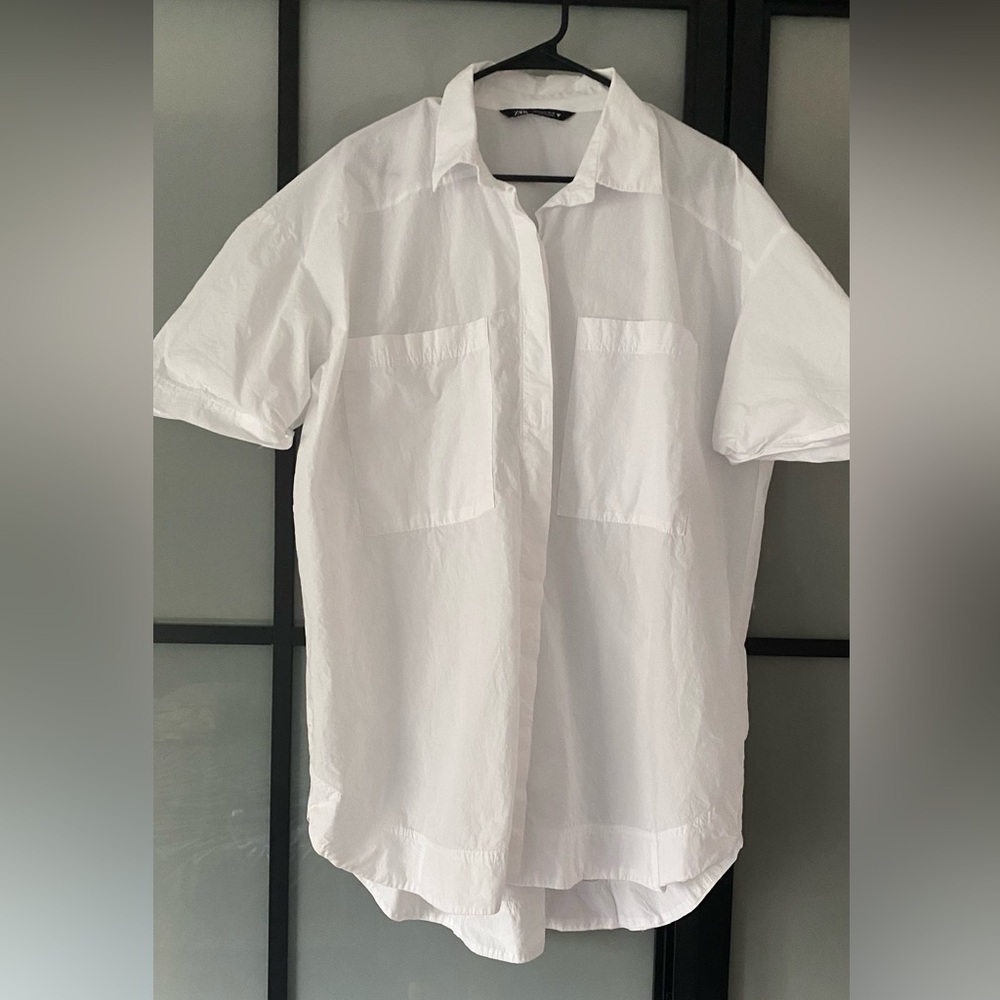 Zara White Casual Button Down Shirt